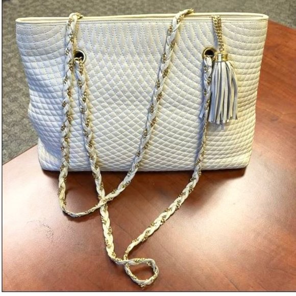 Bally Handbags - BALLY Authentic Vintage Quilted Cream Leather Chain Link Shoulder Bag